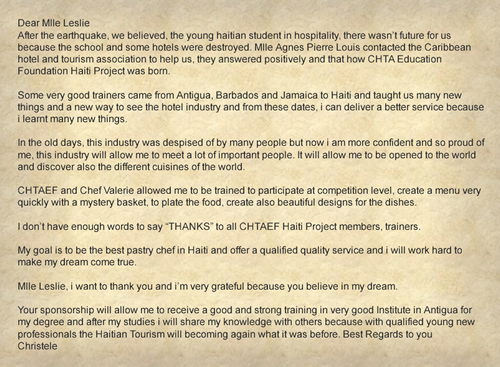 Christele's Letter of Thanks